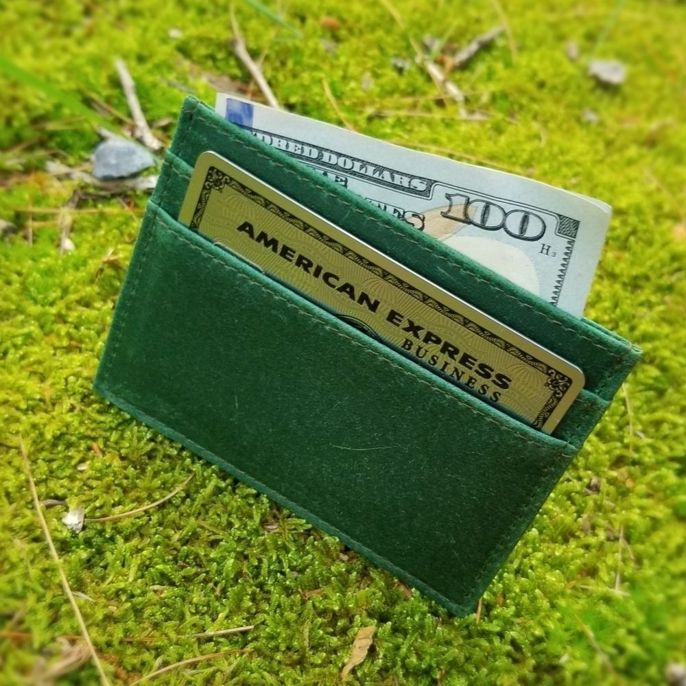 Genuine Crazy Horse Leather Card Case Green - Picture 2 of 8